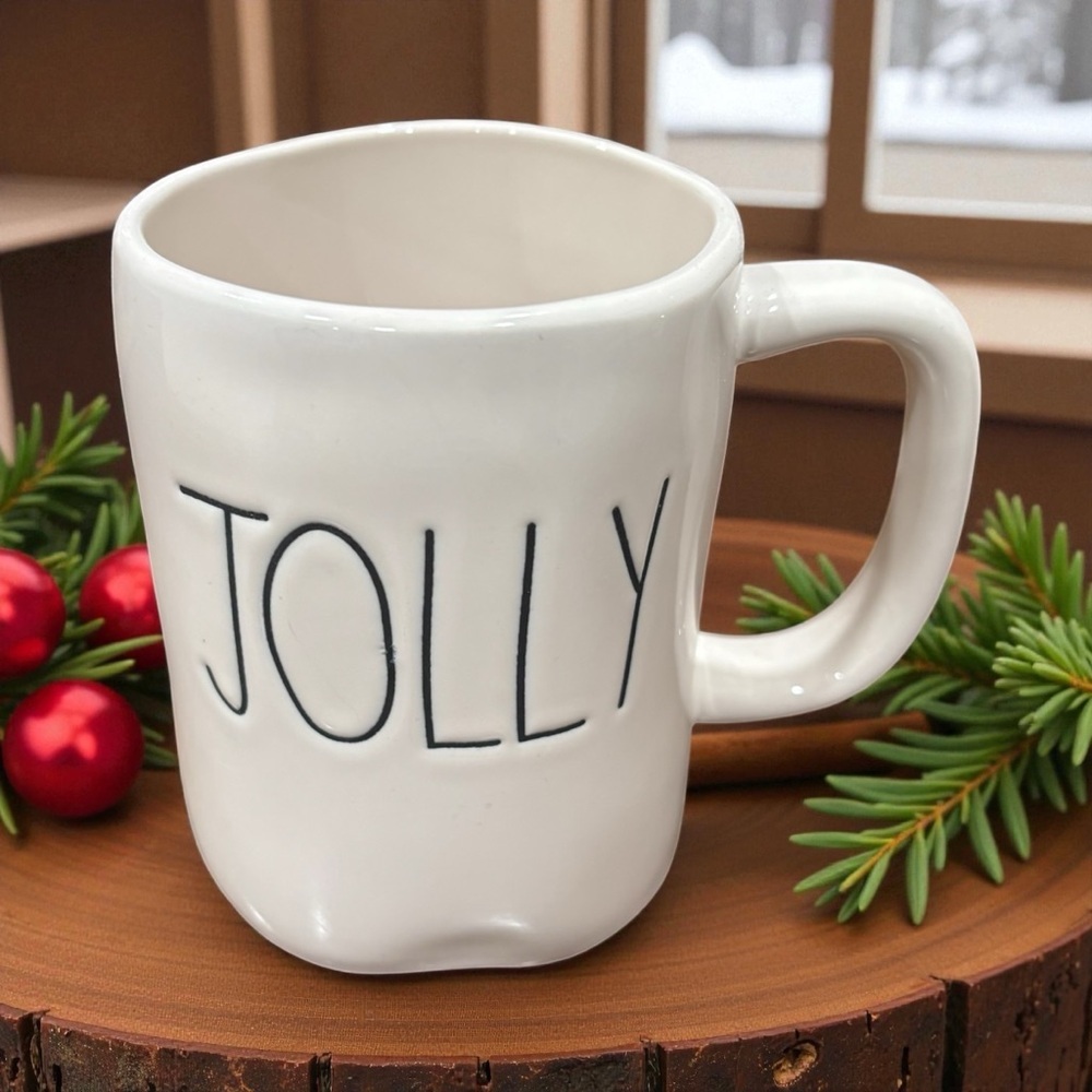 RAE DUNN Ceramic JOLLY Large Mug Holiday Christmas White